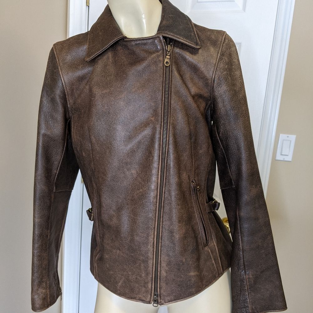 ROOTS leather vintage moto jacket brown bikercore western